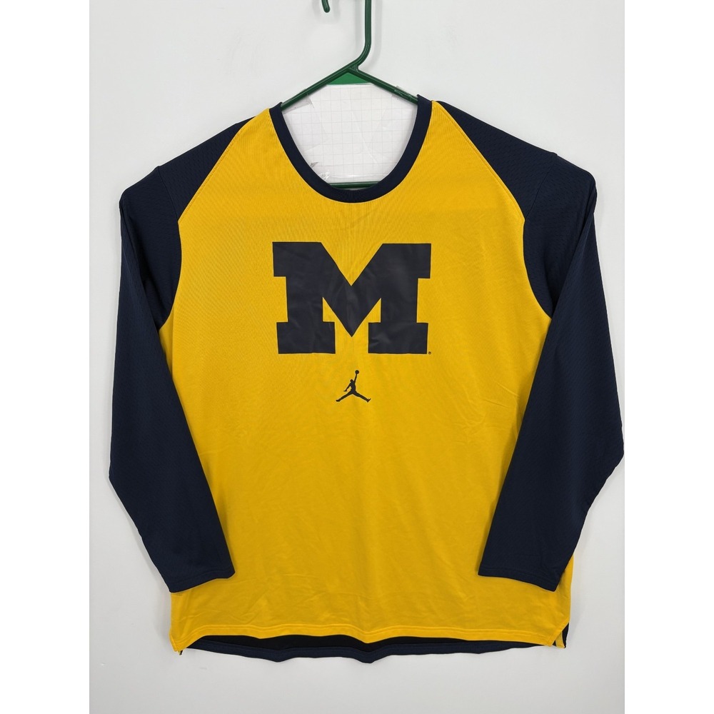 Nike Air Jordan Men's Dri Fit Long Sleeve Michigan Performance Jersey Shirt, XXL